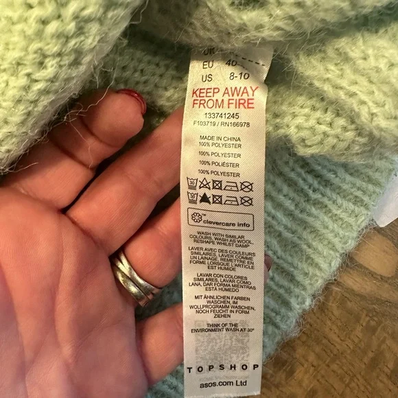 Topshop Light Mint Green Pointelle Textured Knit Sweater NWT - Picture 3 of 6